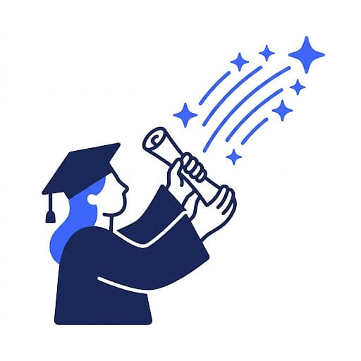 Oslavná ilustrácia úspešného študenta s diplomom